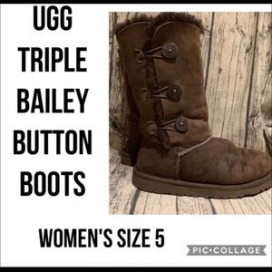 UGG Brown Triple Bailey Button Boots